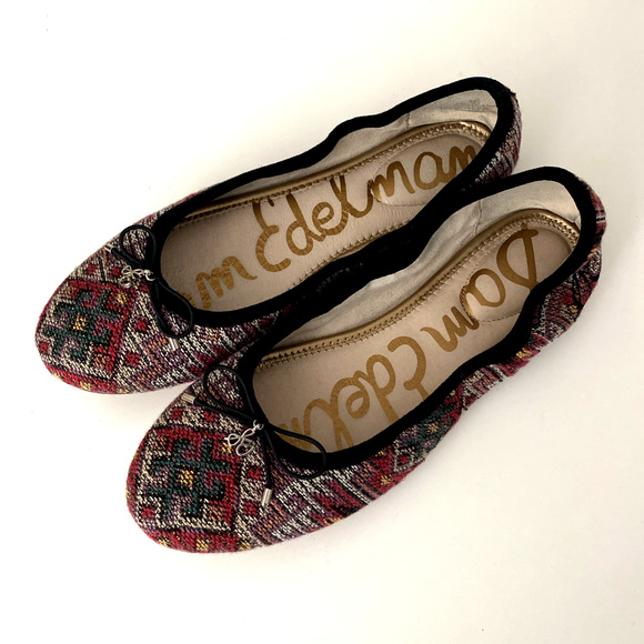 Sam Edelman Felicia Ballet Flat Embroidered Aztec Navajo Textile Bow Red 8.5 - Picture 4 of 6